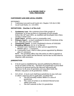 Civil Procedure Course Outline - (LB206) CIVIL PROCEDURE (INFERIOR ...