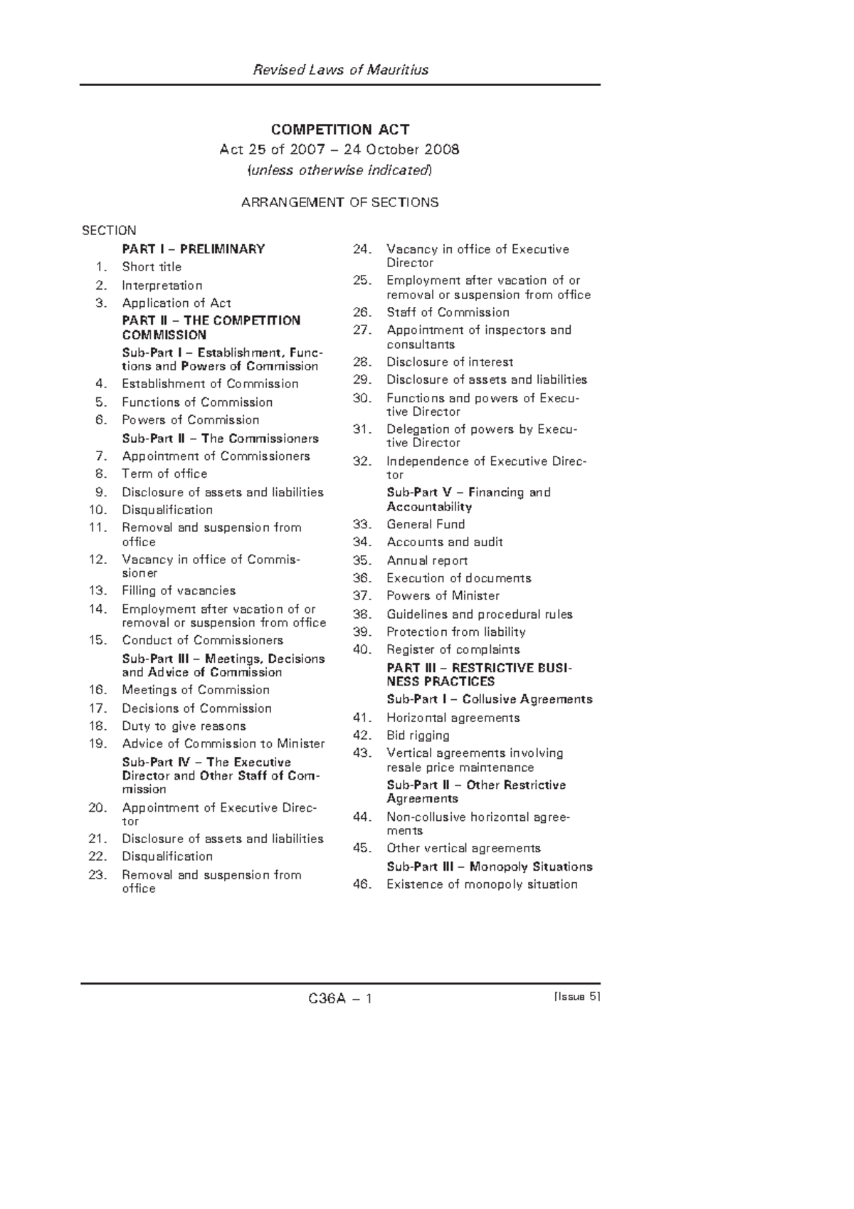 Competition ACT, No 25 of 2007 - Revised Laws of Mauritius C36A – 1 ...