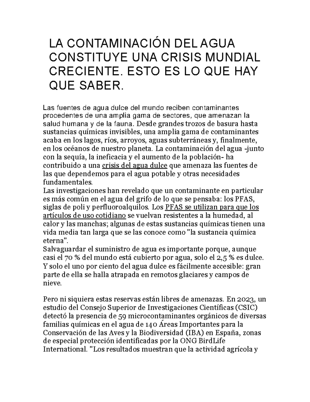 Contaminación del agua - LA CONTAMINACIÓN DEL AGUA CONSTITUYE UNA ...