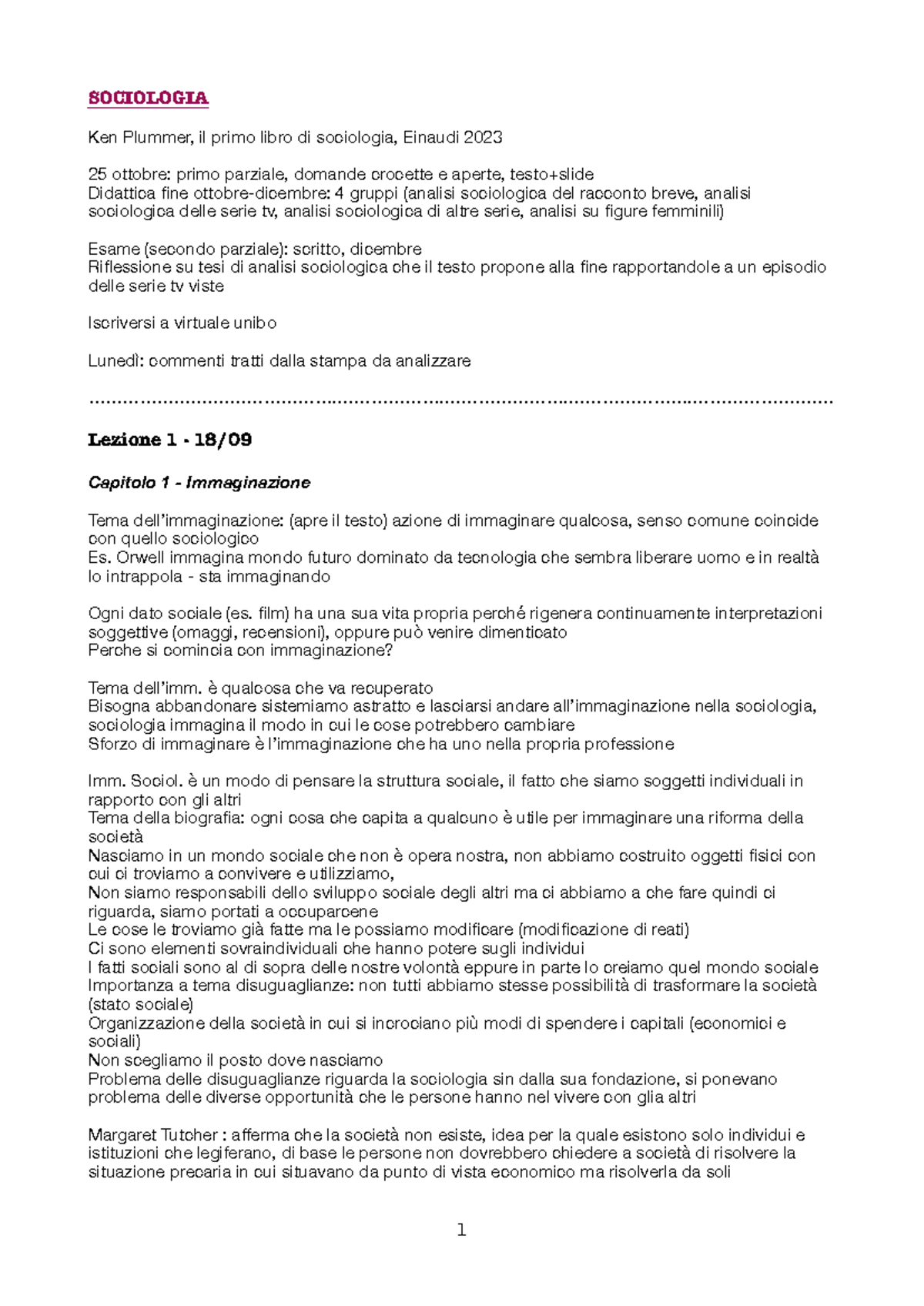 Appunti - Professoressa Rescigno - SOCIOLOGIA Ken Plummer, il primo ...