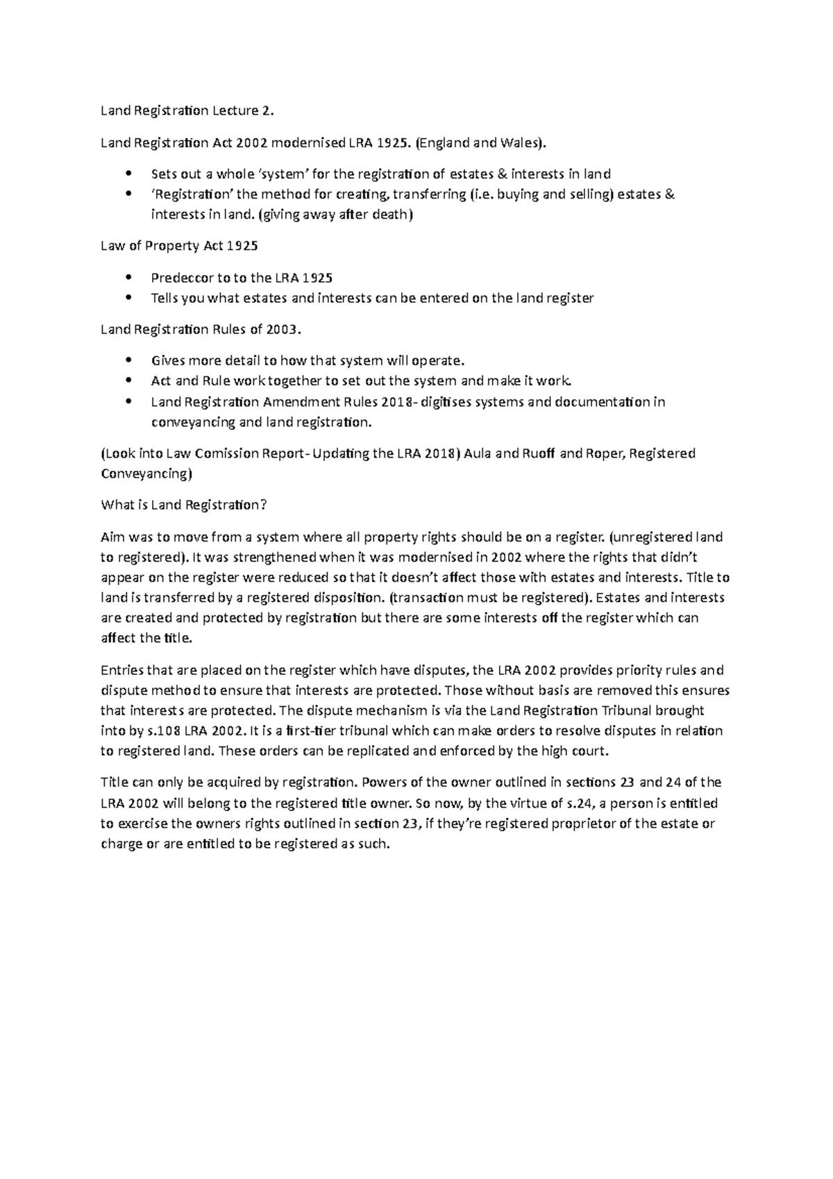 Land Registration Lecture 2 - Land Registration Act 2002 modernised LRA ...