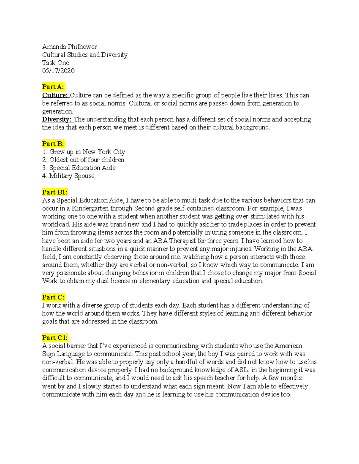 Cutlural Studies Task 1 - Amanda Philhower Cultural Studies and ...