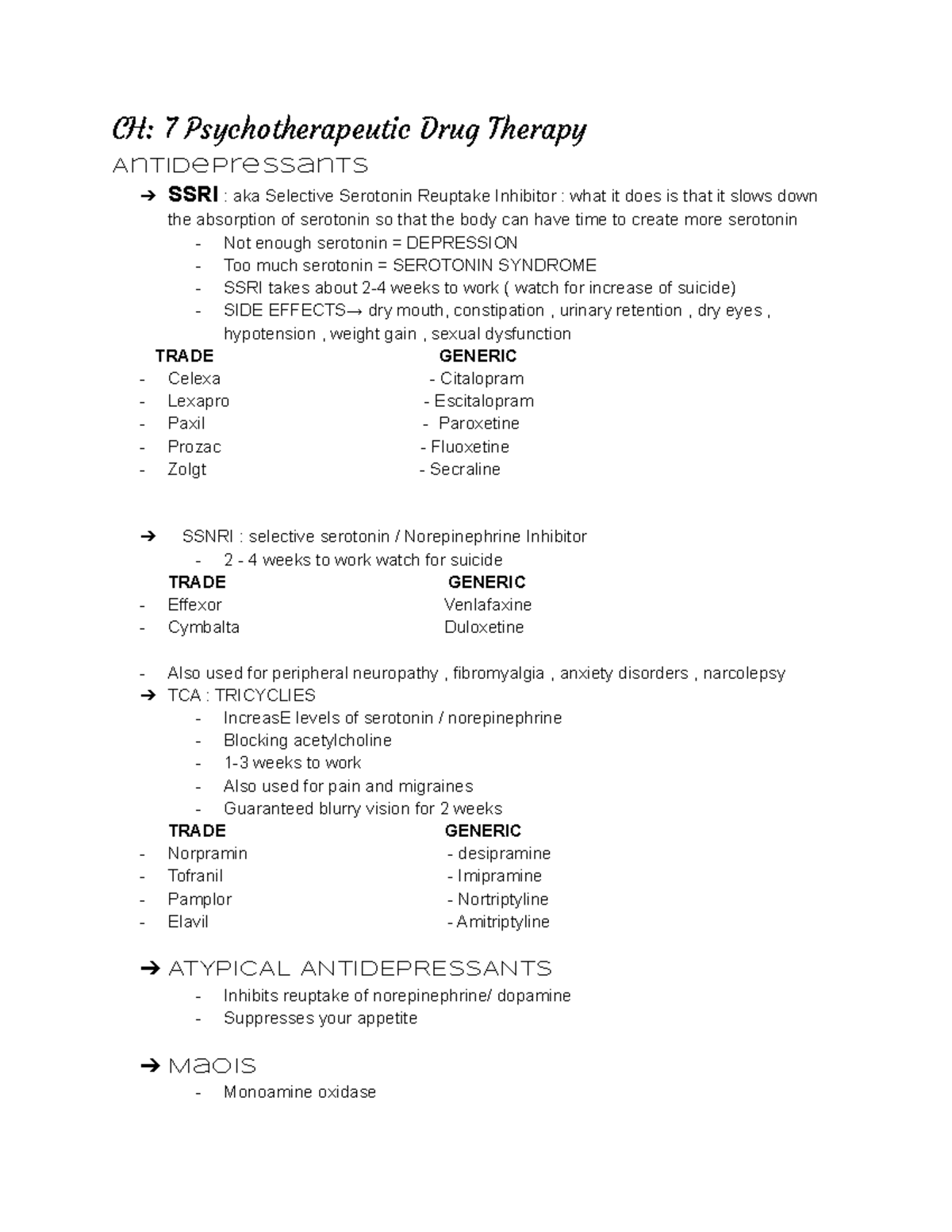 CH 7 Psychotherapeutic Drug Therapy - CH: 7 Psychotherapeutic Drug ...