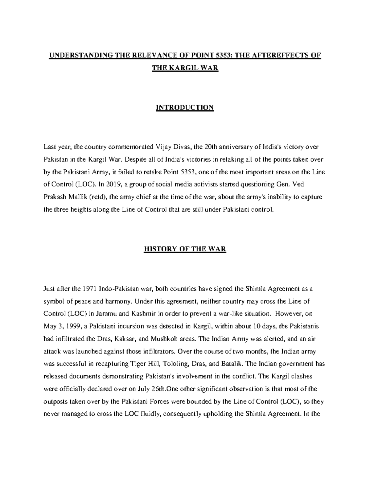 Point 5353 and the After Effects of the Kargil War - UNDERSTANDING THE ...