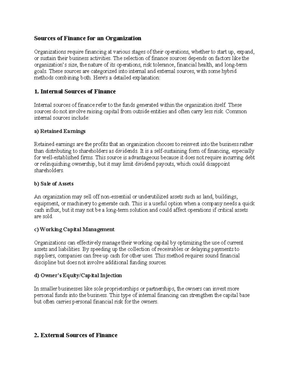 Sources OF Finance AND Personal Finance - Sources of Finance for an ...