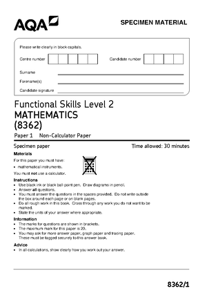 AQA FS Maths L2 Paper 1 January 2023 - JAN238362101 ####### IB/M/Jan23 ...