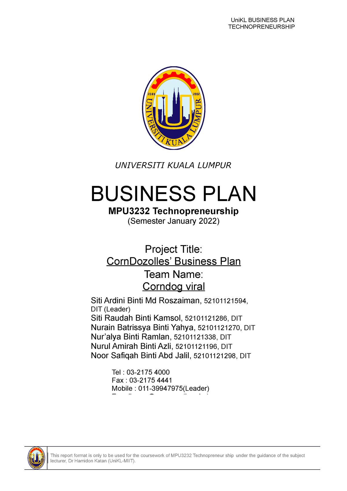 example business plan technopreneurship
