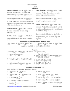 Calculus Cheat Sheet Math 1211 Studocu