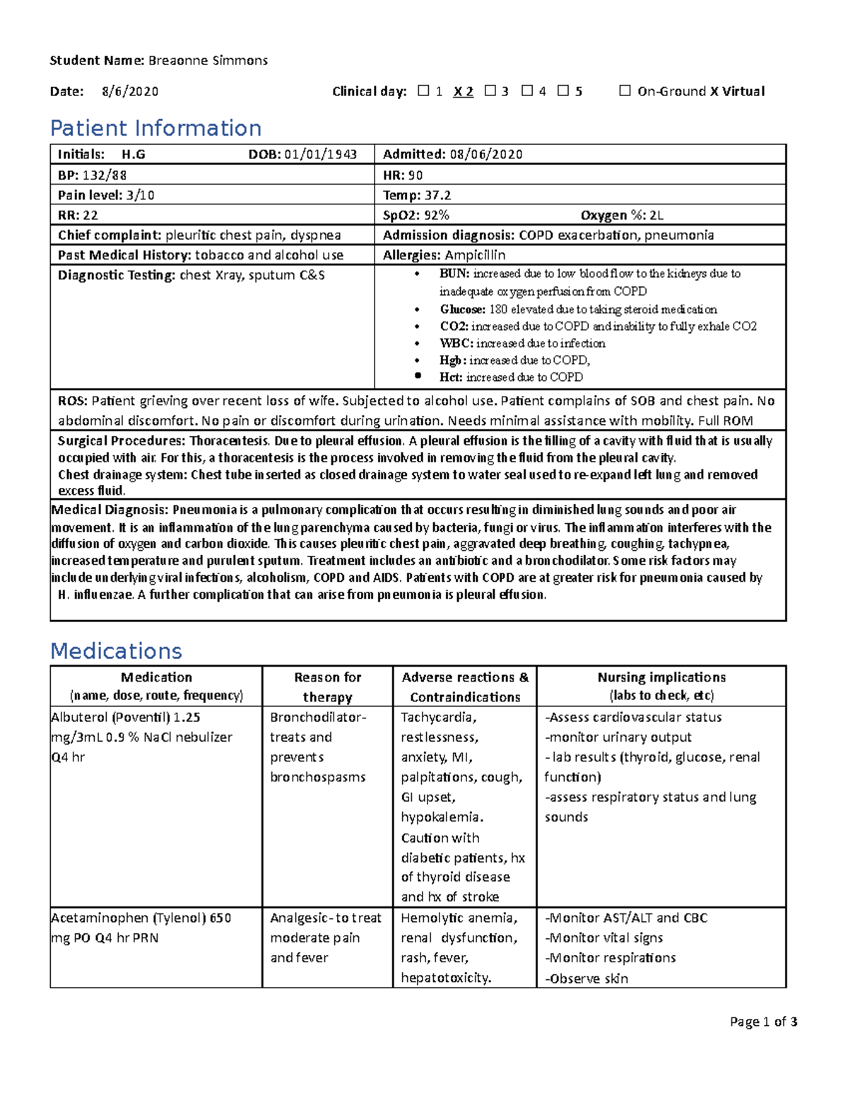 COPD exacerbation concept map - Page1of Student Name: BreaonneSimmons ...
