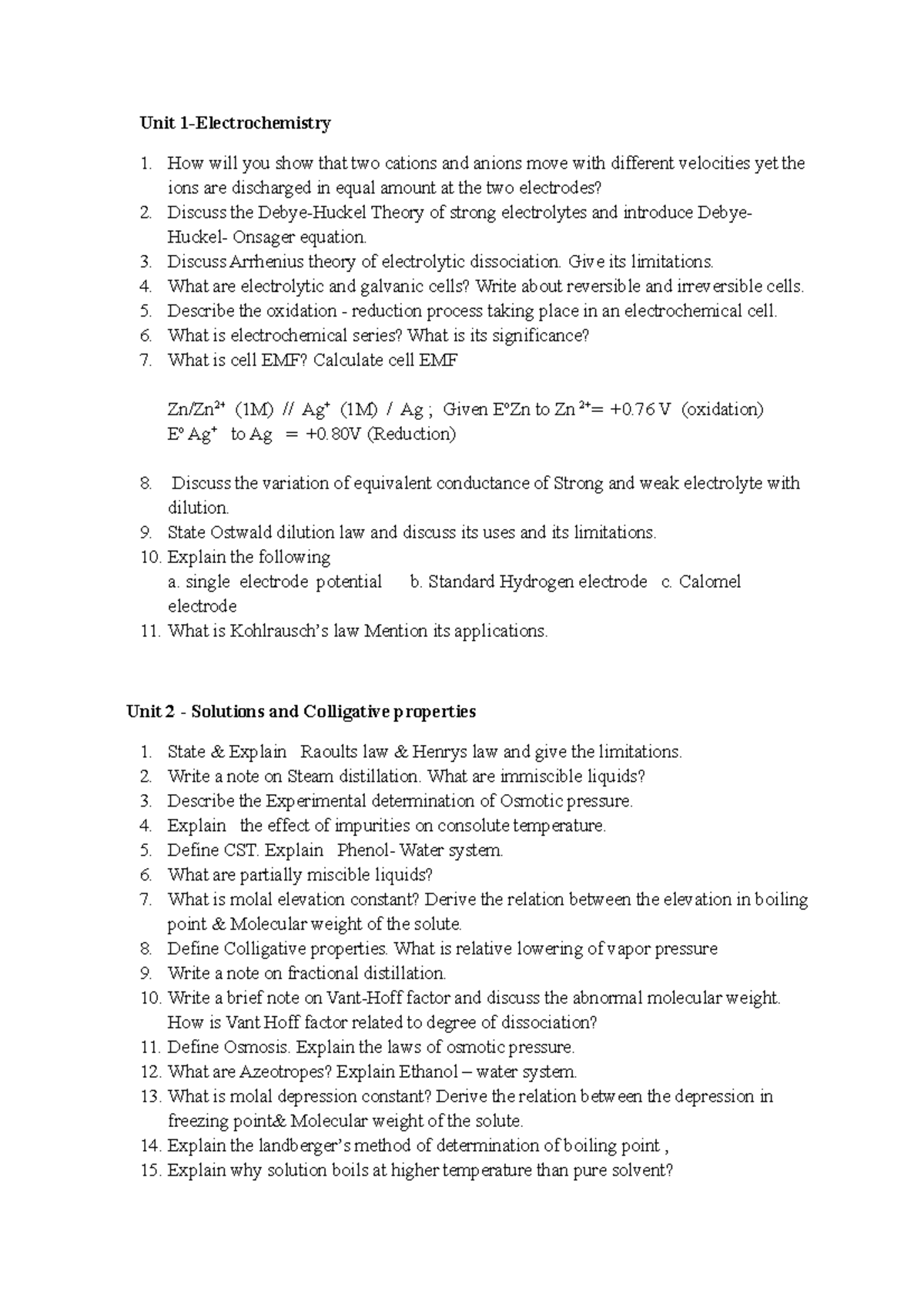 electrochemistry, solutions, carbohdrates and spectroscopy question