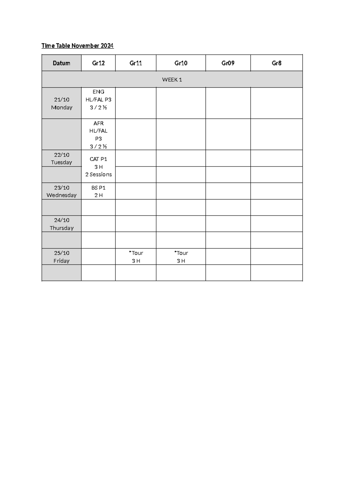 Time Table Nov - Time Table November 2024 Datum Gr12 Gr11 Gr10 Gr09 Gr ...