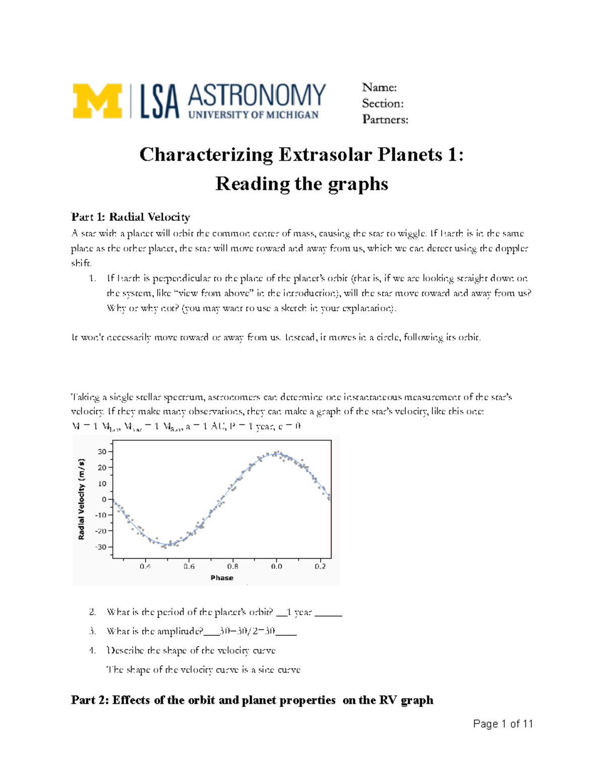 ASTRO 101 Lab #9- Characterizing Exoplanets - Characterizing Extrasolar ...