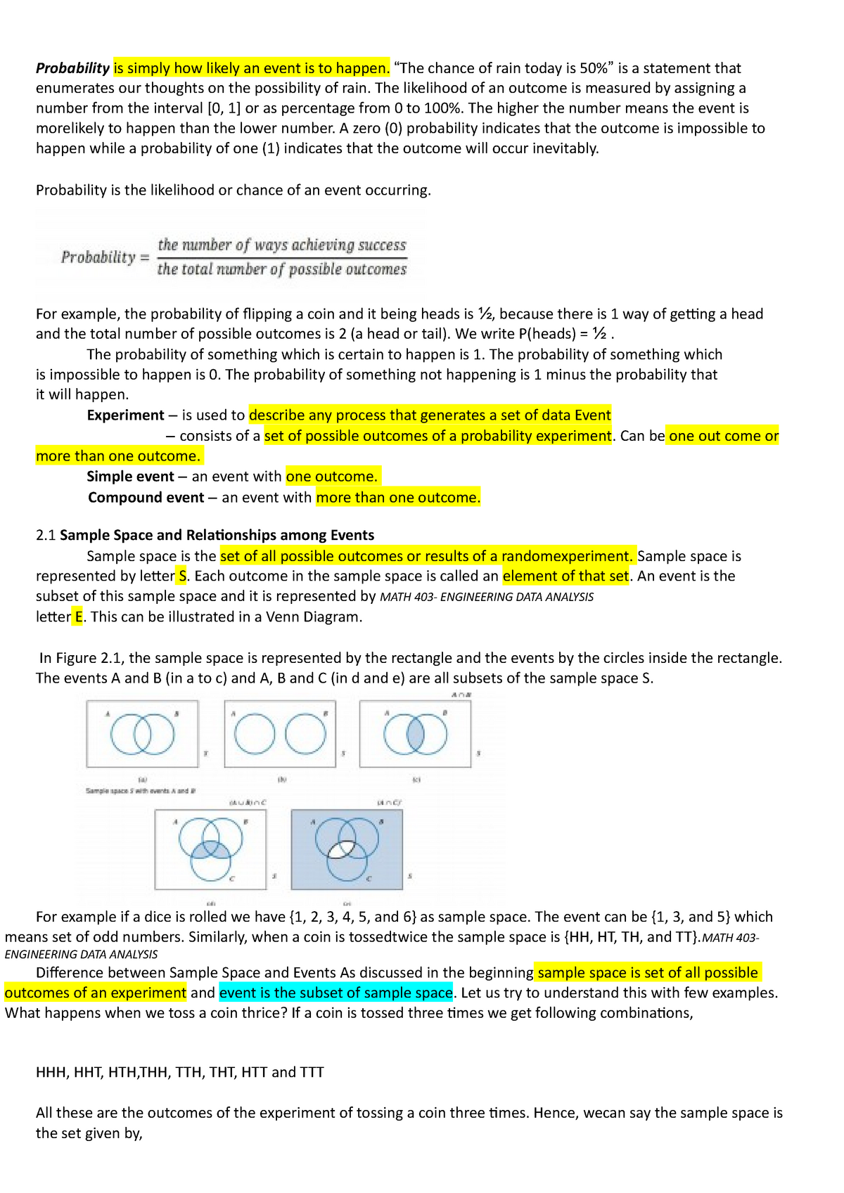 Probability - Lecture Notes 1 - Probability Is Simply How Likely An ...