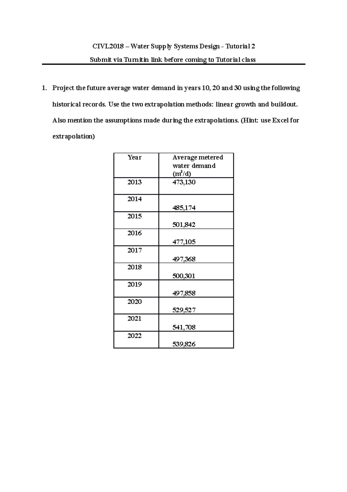 CIVL2018Tutorial 2.2 questions and answers CIVL2018 Water Supply