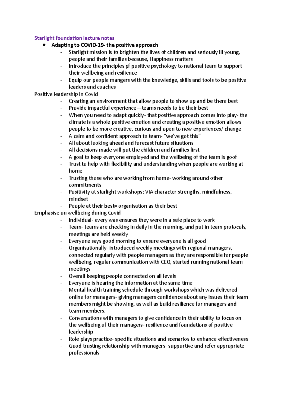 Starlight foundation lecture notes Conversations with managers to