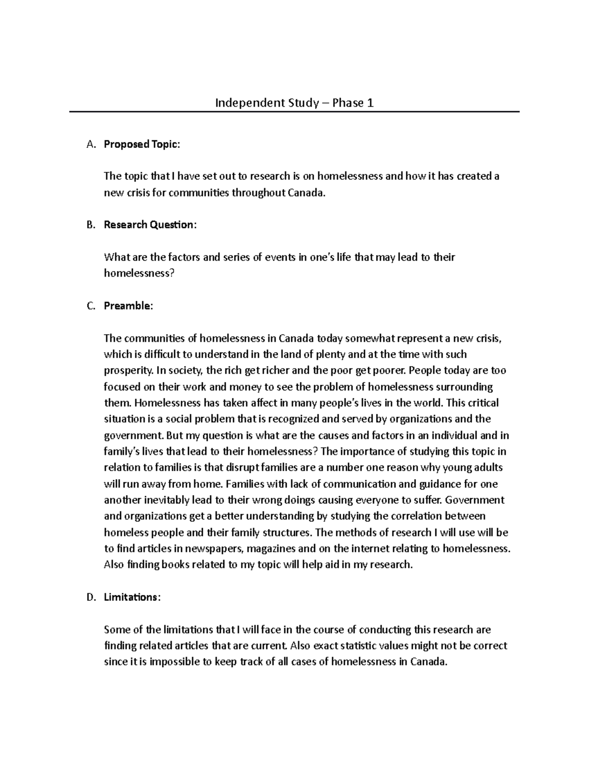 Independent Study - Proposed Topic: The topic that I have set out to ...