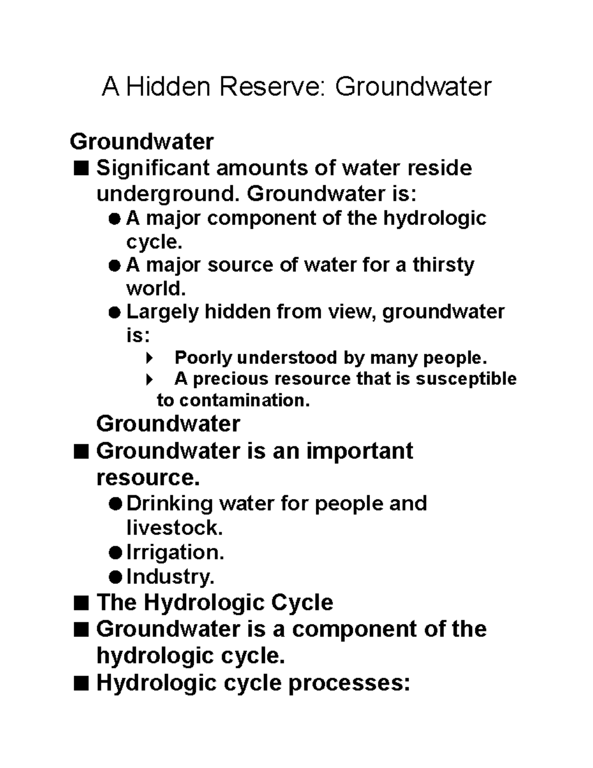 Groundwater Lecture Notes A Hidden Reserve Groundwater Groundwater