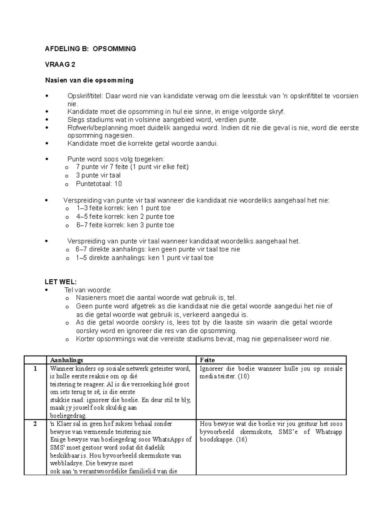 Afdeling B En C Memo - AFDELING B: OPSOMMING VRAAG 2 Nasien Van Die ...