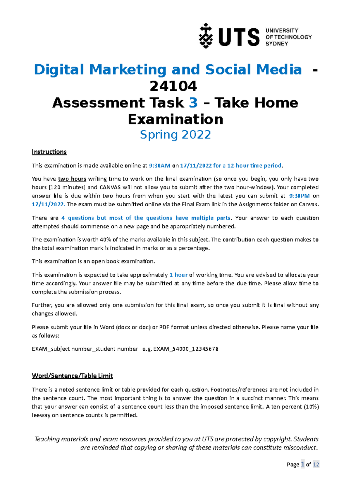 24104 S Digital Marketing and Social Media Final Exam Digital