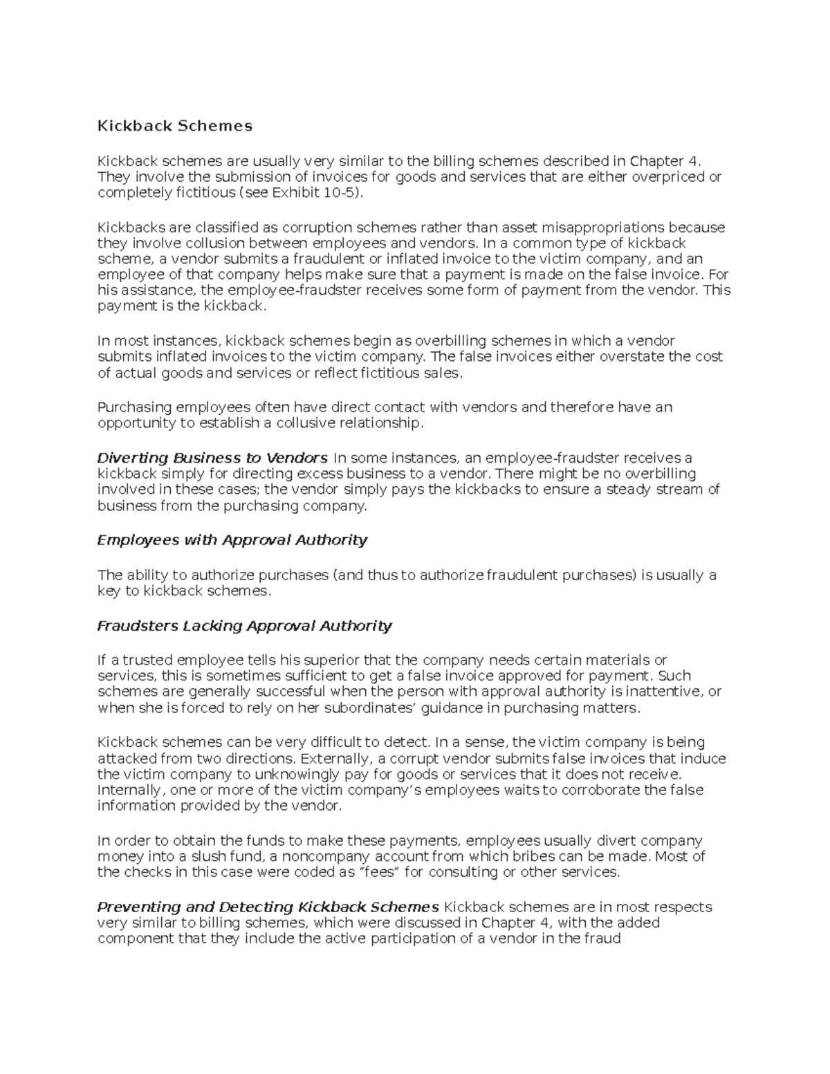 Kickback Schemes notes for misterm Kickback Schemes Kickback