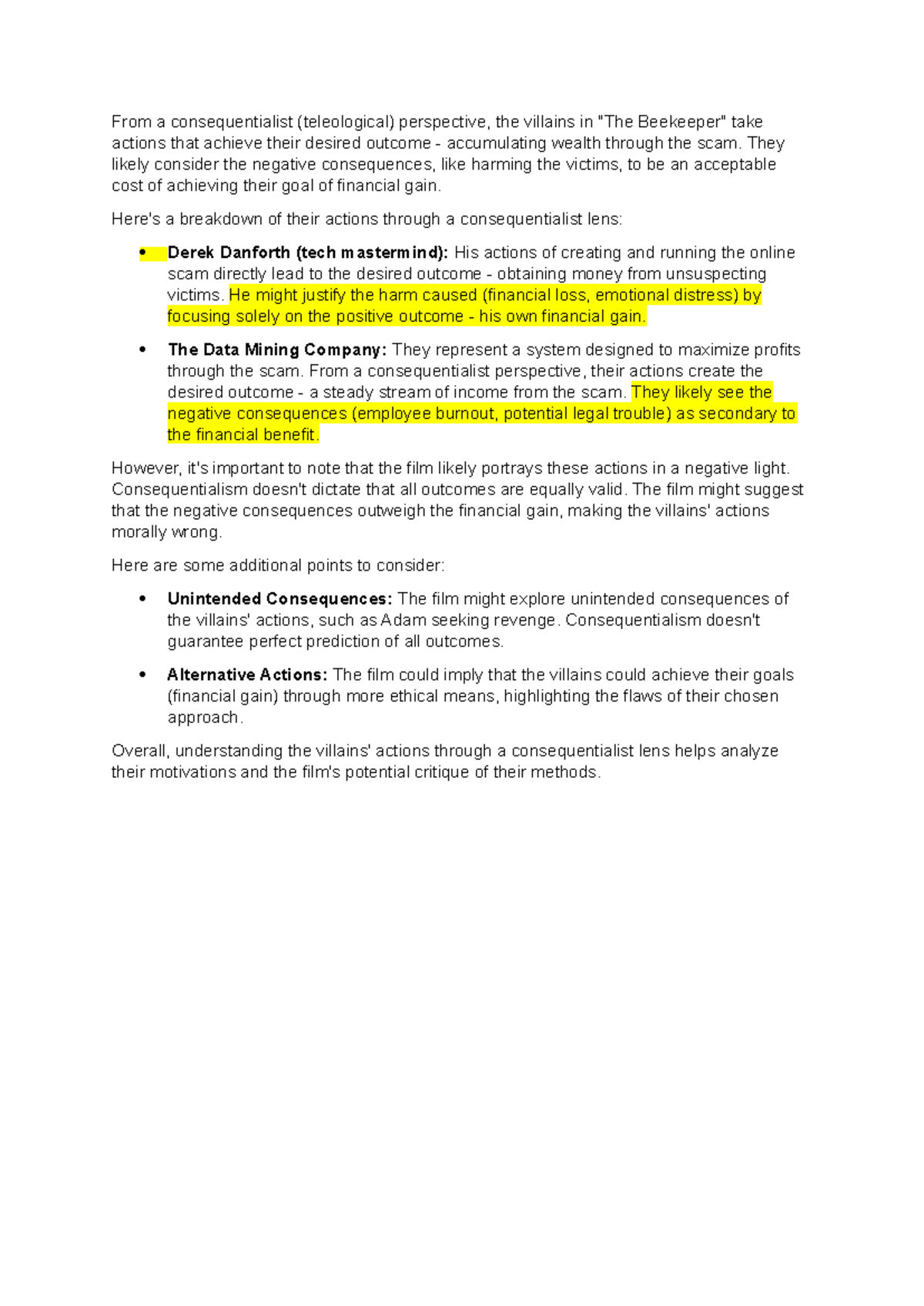 From a teleological standpoint - From a consequentialist (teleological ...
