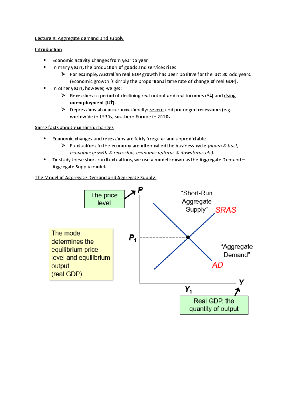 Economics Lecture 9 - Lecture 9: Aggregate demand and supply ...