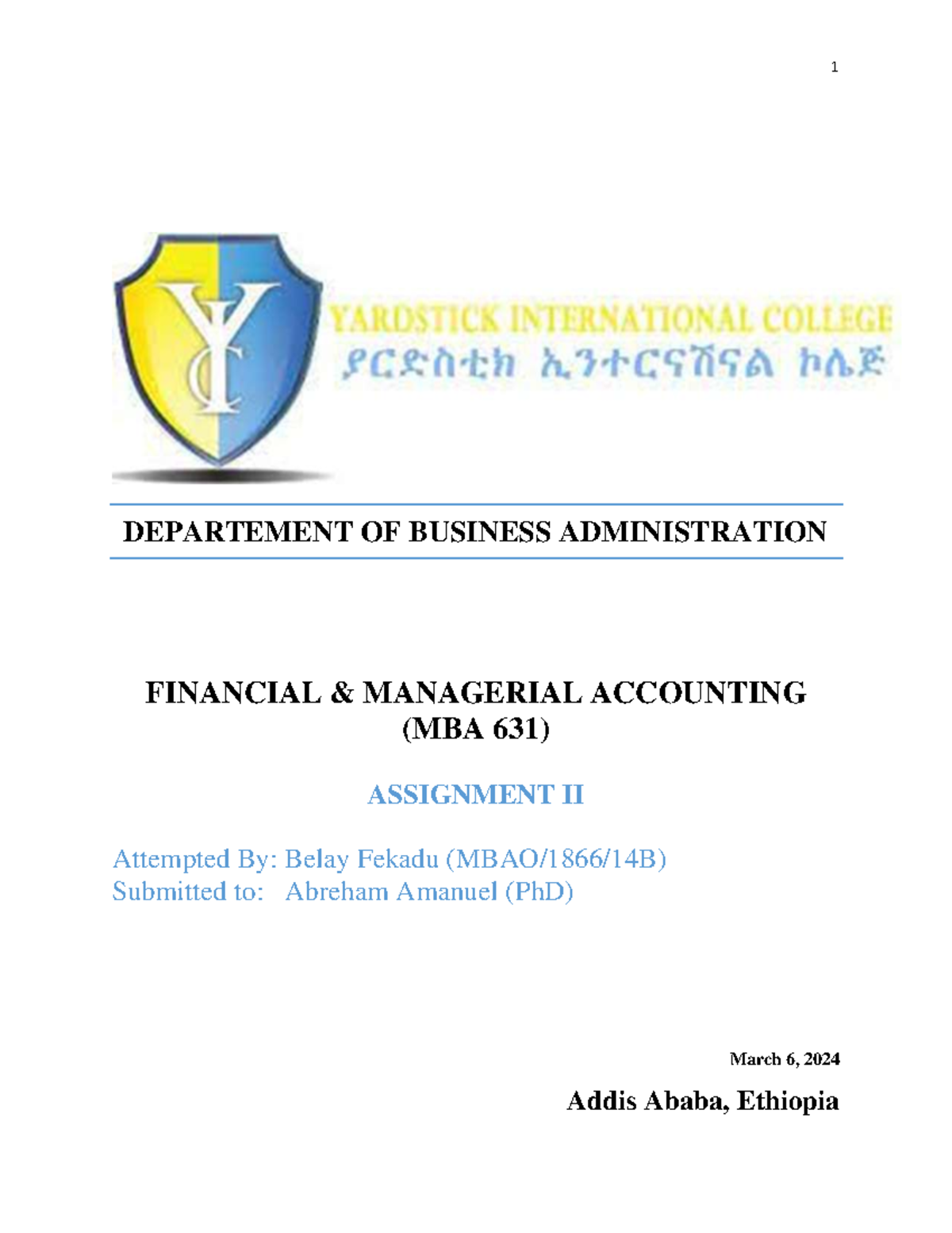 Assingment 2 attempt - assignment - DEPARTEMENT OF BUSINESS ...
