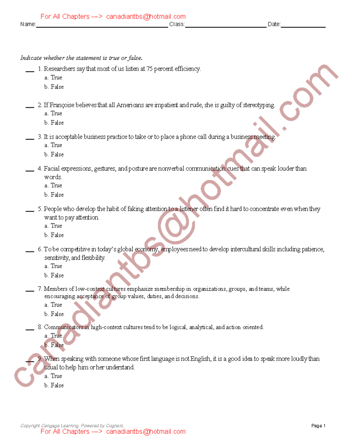 Test Bank and Solutions For Essentials of Business Communication 10th ...