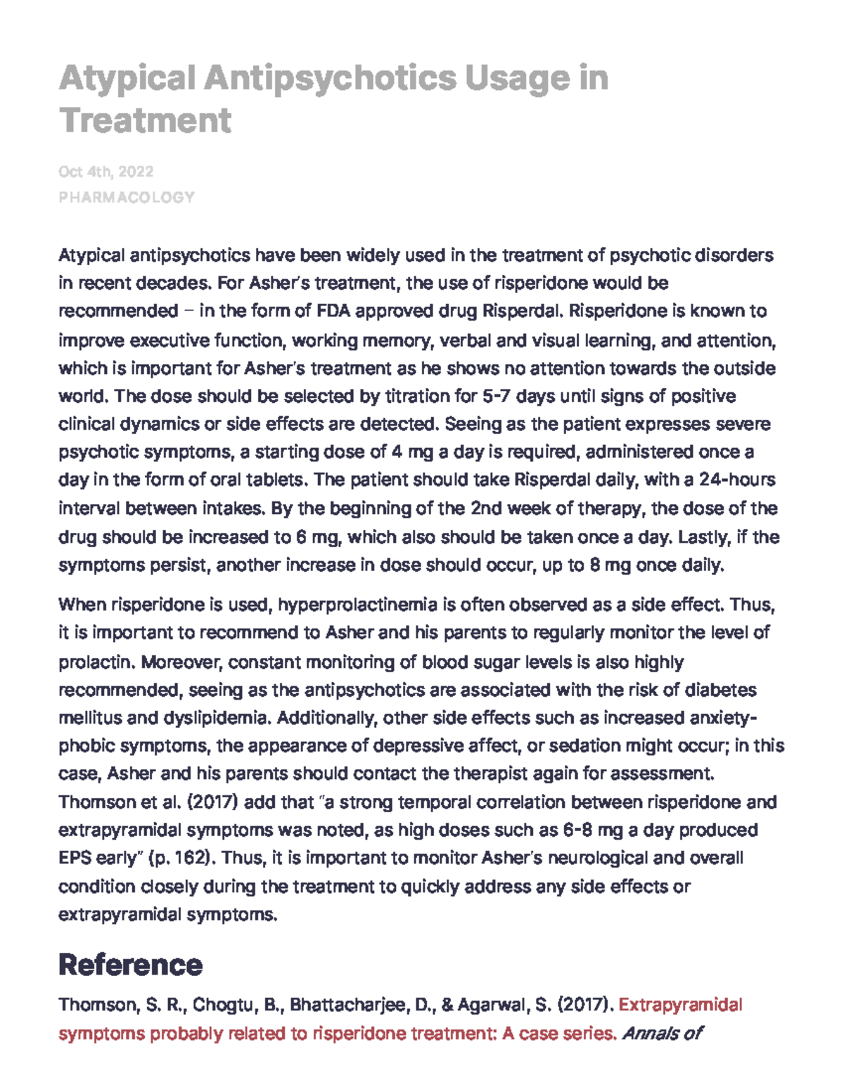 Atypical Antipsychotics Usage in Treatment Essay Example - Atypical ...
