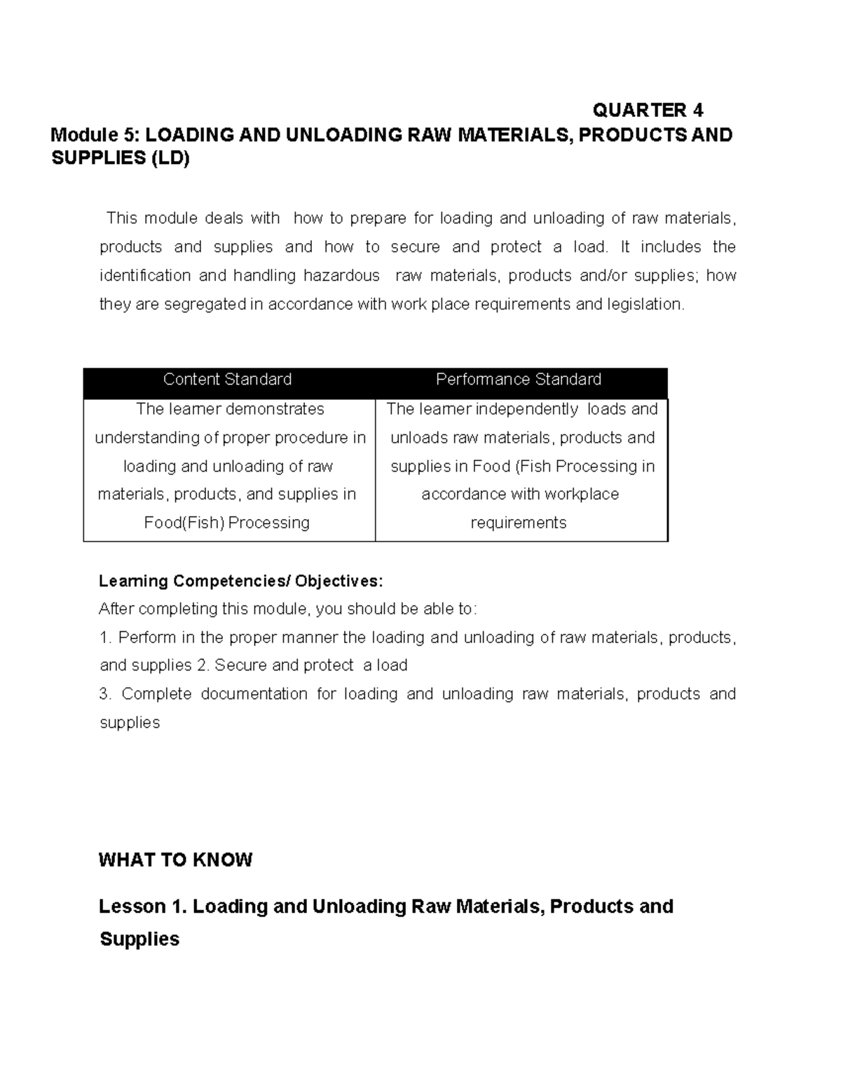 Agricultural AND Fishery Quarter 4 - QUARTER 4 Module 5: LOADING AND ...