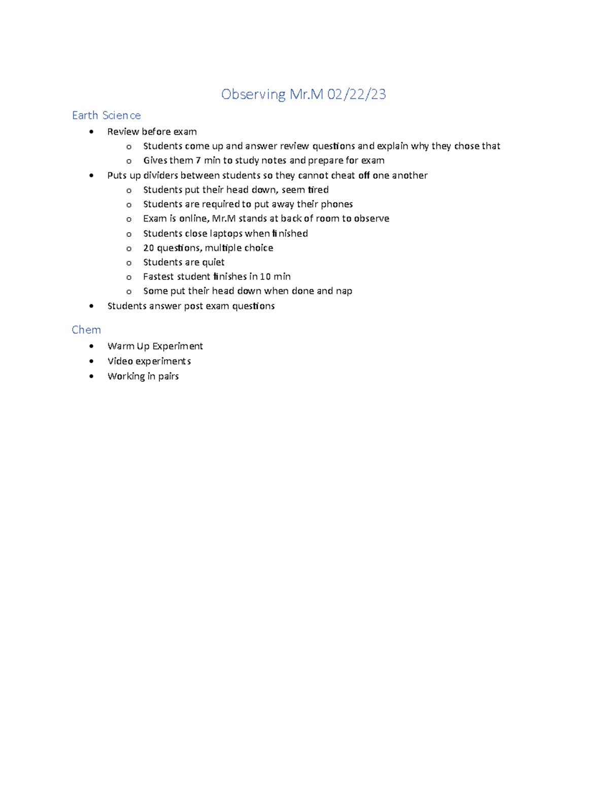Mr.M 2 22 23 - johnson - Observing Mr 02/22/ Earth Science • Review ...