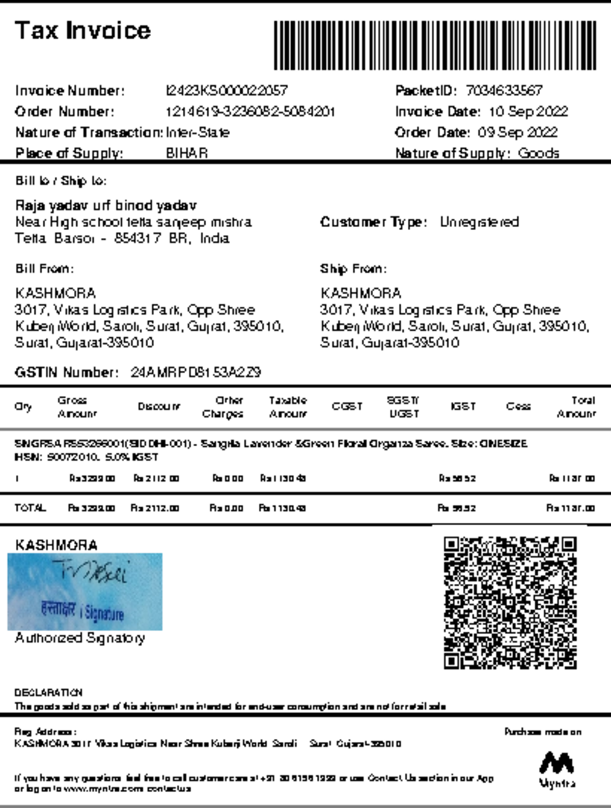7034633567 - Assignment - Tax Invoice Invoice Number: I2423KS000022057 ...
