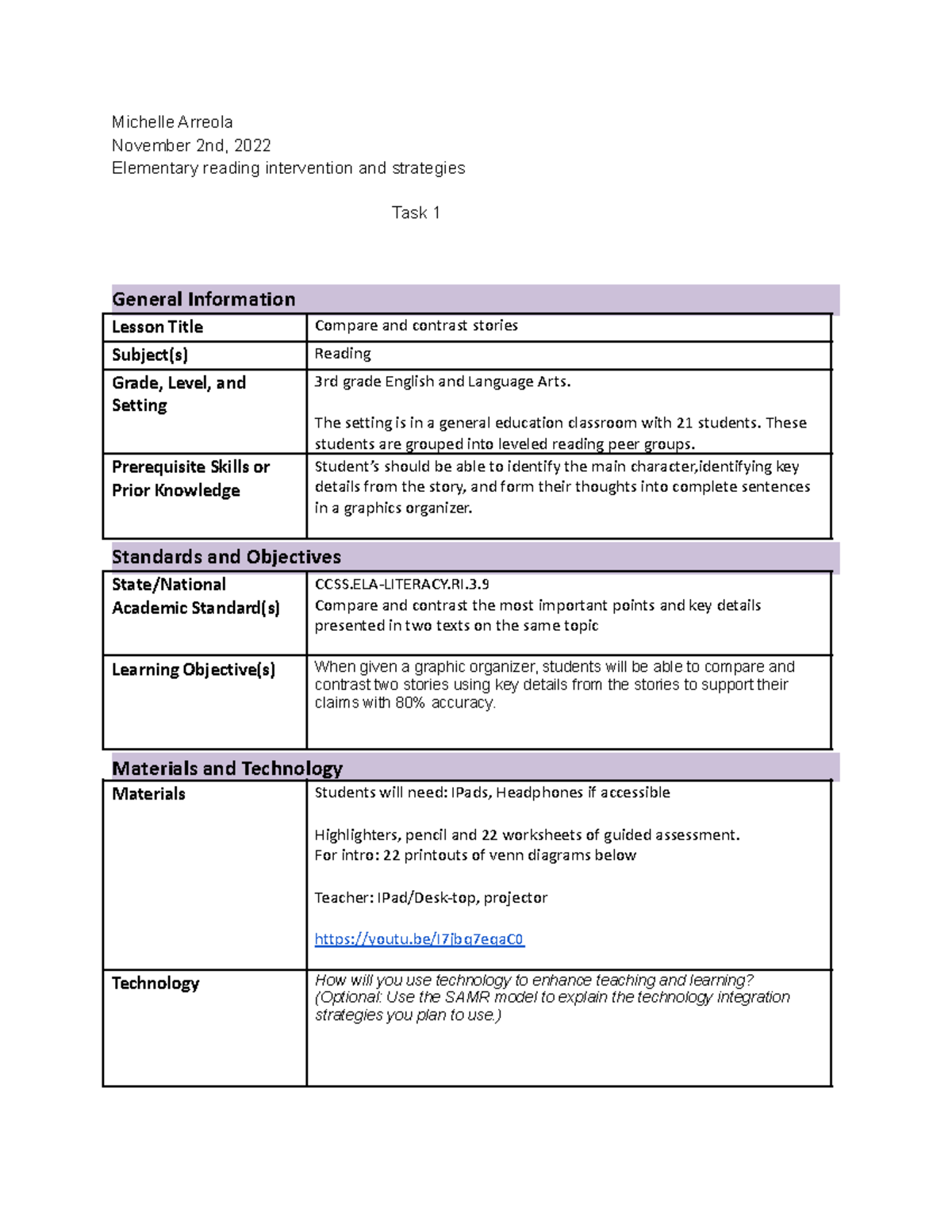 Direct Instruction Lesson Plan Template - Michelle Arreola November 2nd ...