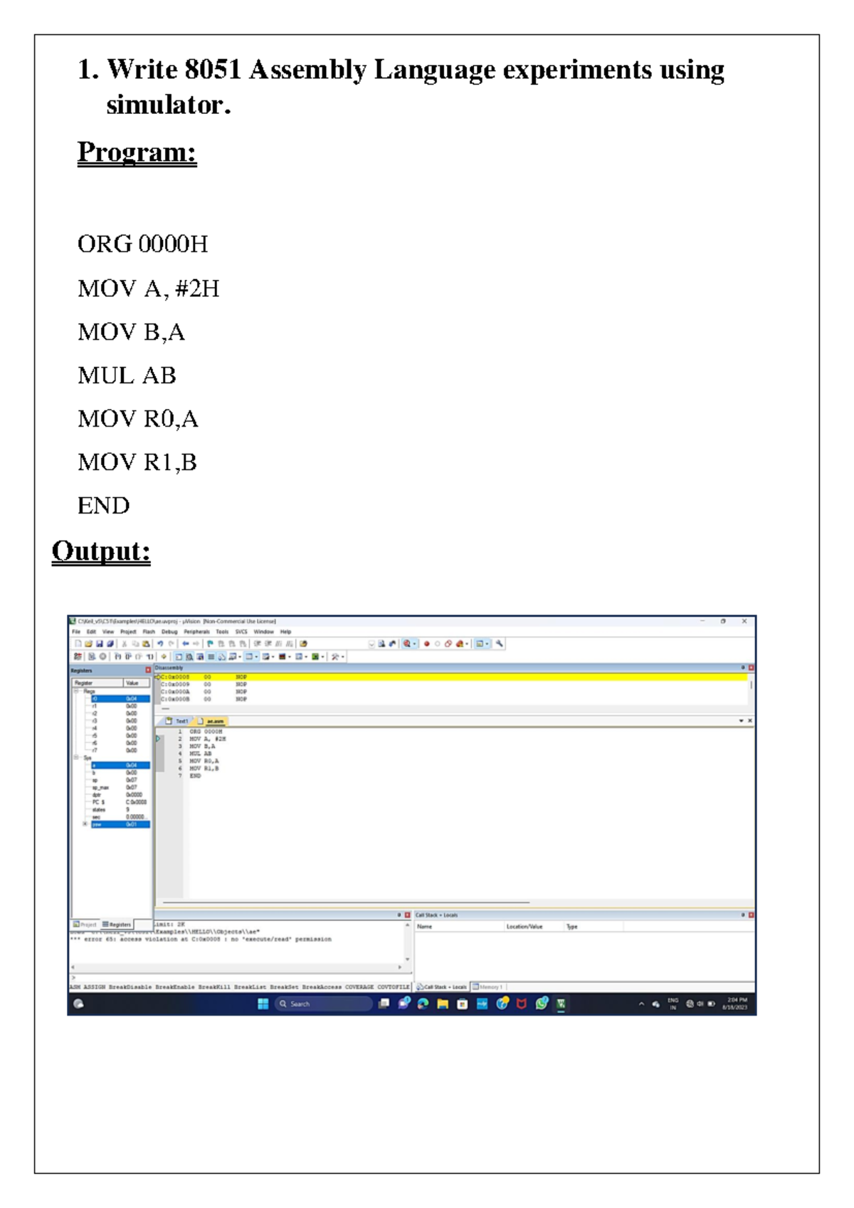 Expt 1-4 - 1. Write 8051 Assembly Language experiments using simulator ...