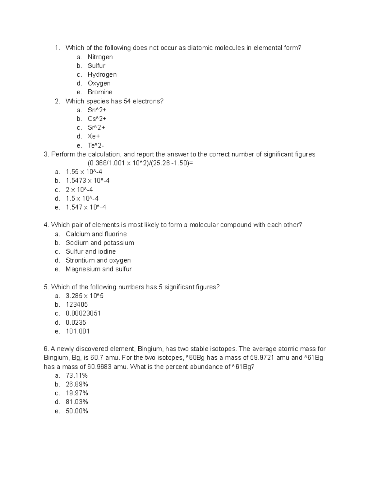 CHEM 104- Exam 1 - Chem 104 Exam 1 Answers - Which Of The Following ...