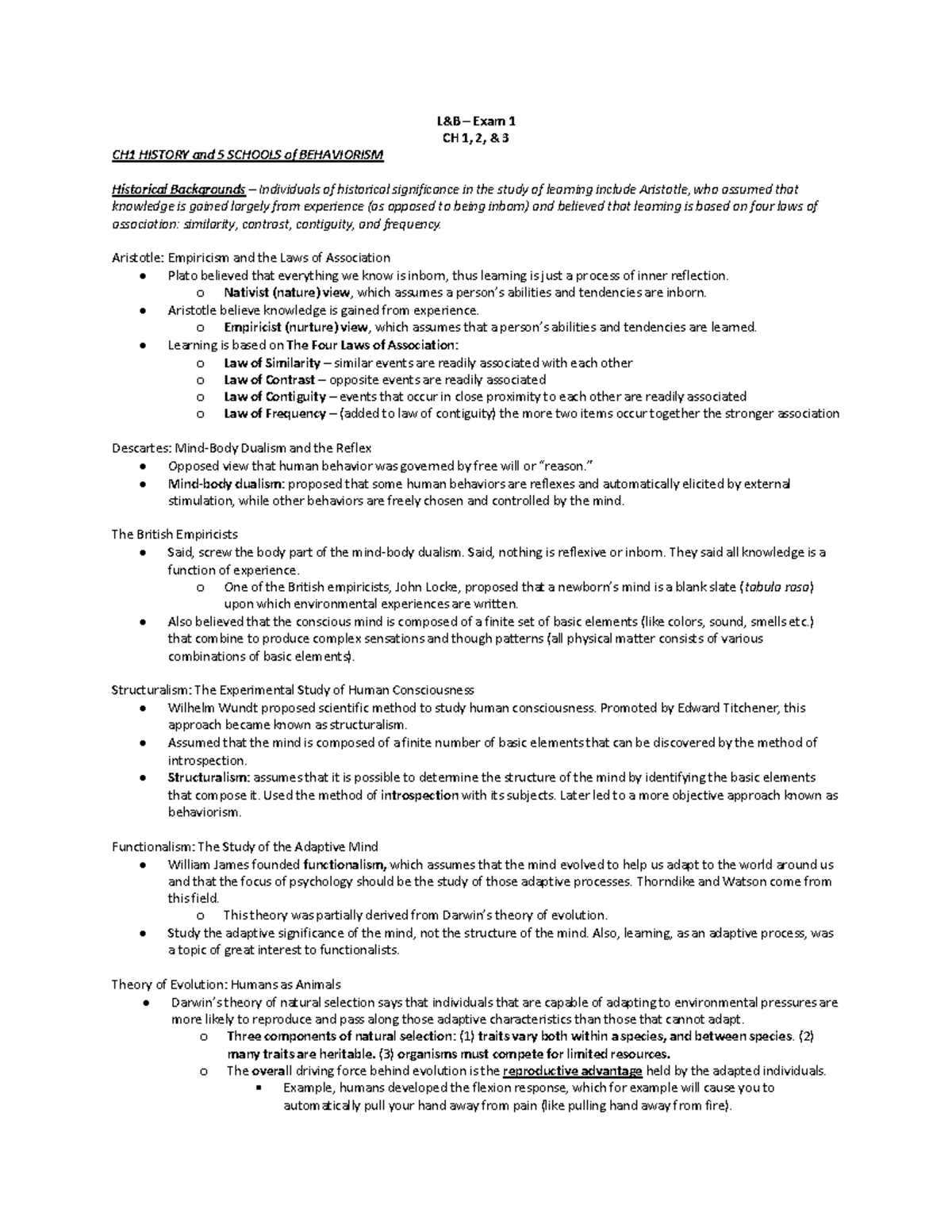 L&B Exam 1 - Lecture notes CH 1,2,3 - Warning: TT: undefined function ...