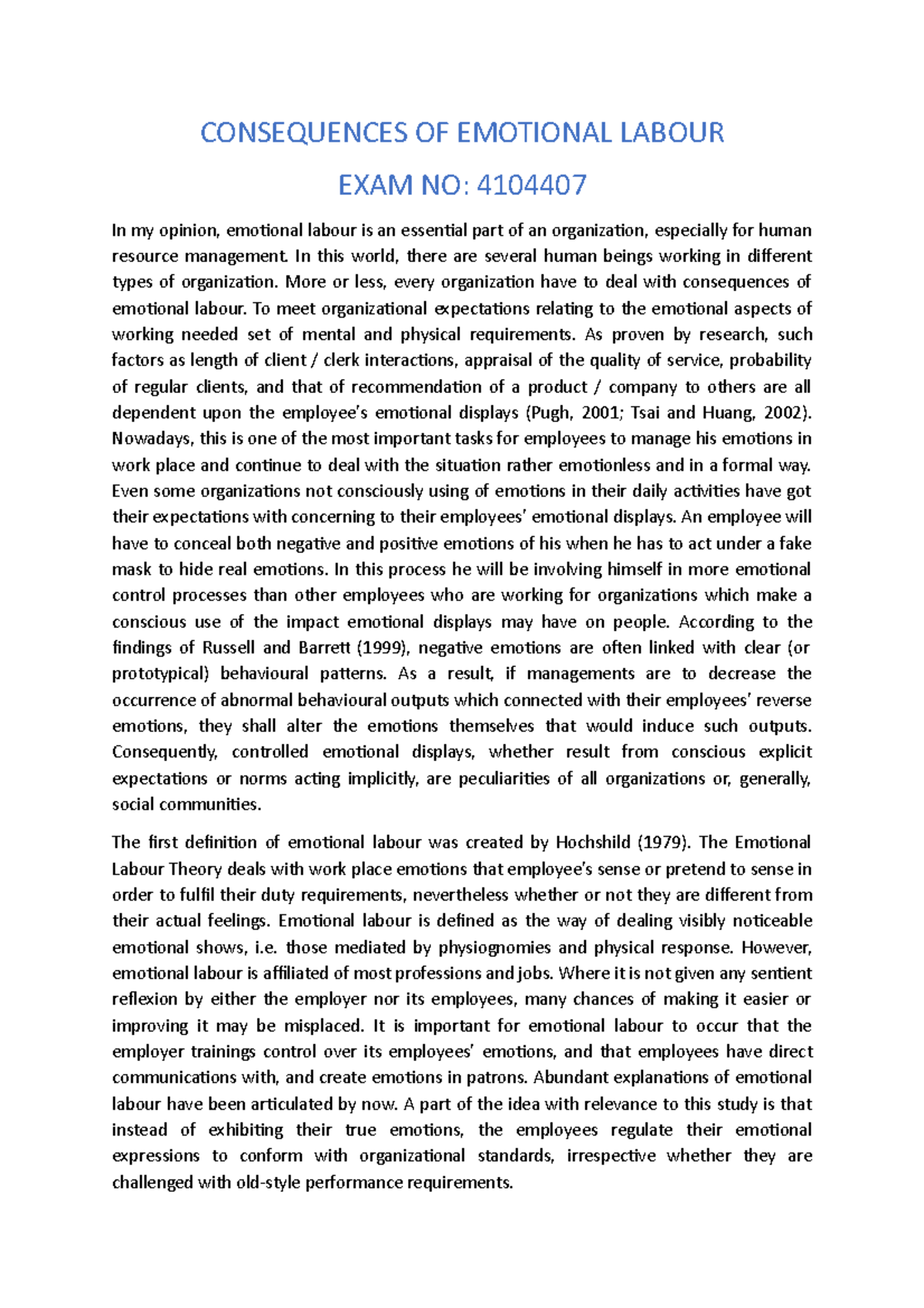 Consequences OF Emotional Labour - CONSEQUENCES OF EMOTIONAL LABOUR ...