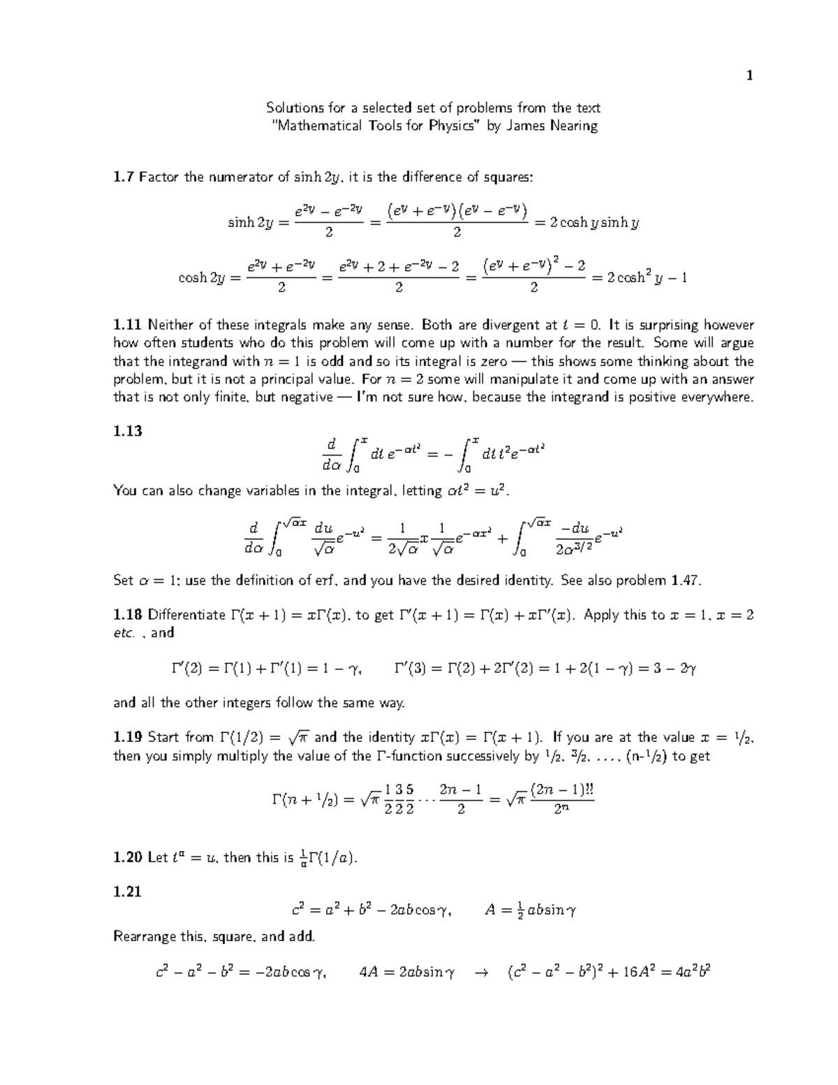 Various solutions Math Tools - 1 Solutions for a selected set of ...