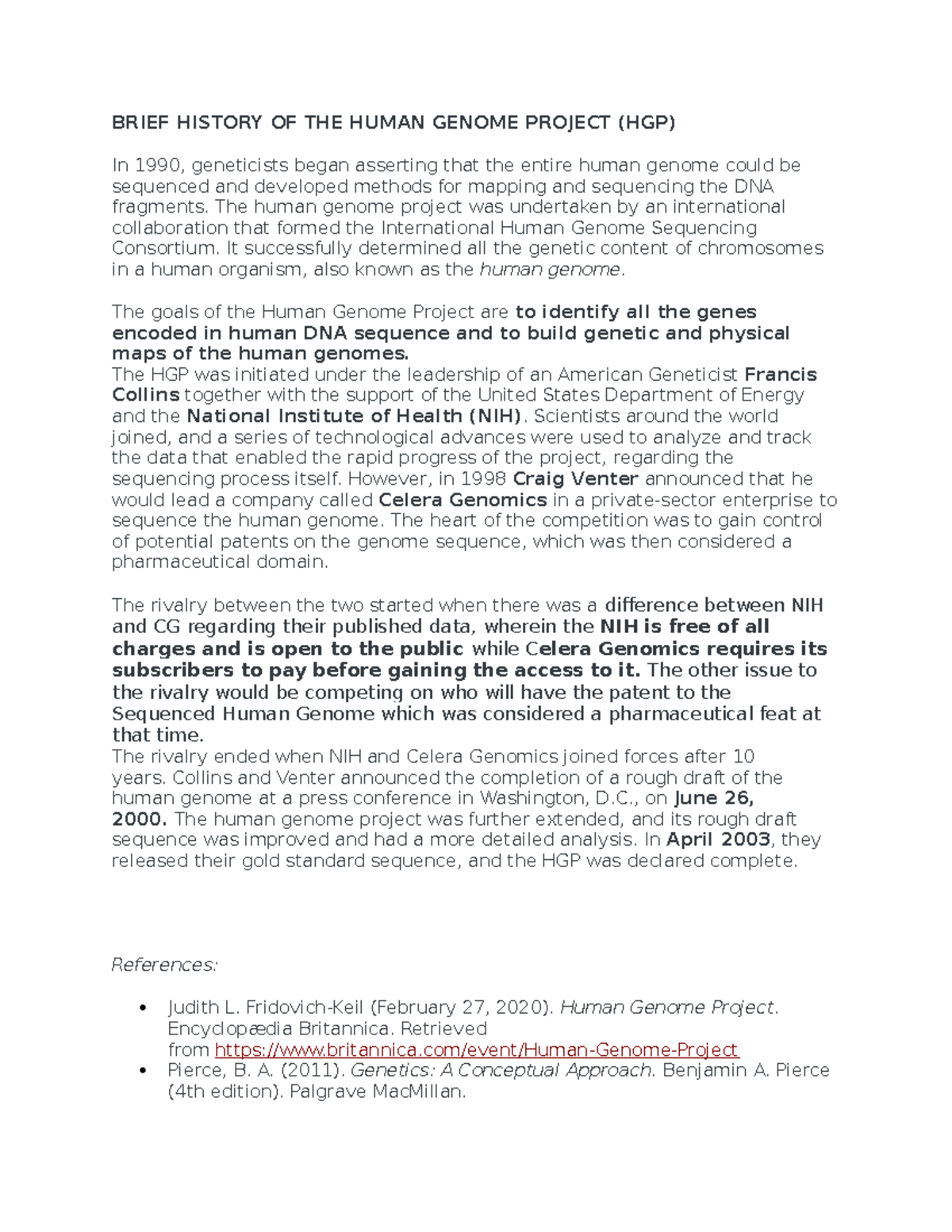 Brief History OF THE Human Genome Project - BRIEF HISTORY OF THE HUMAN ...
