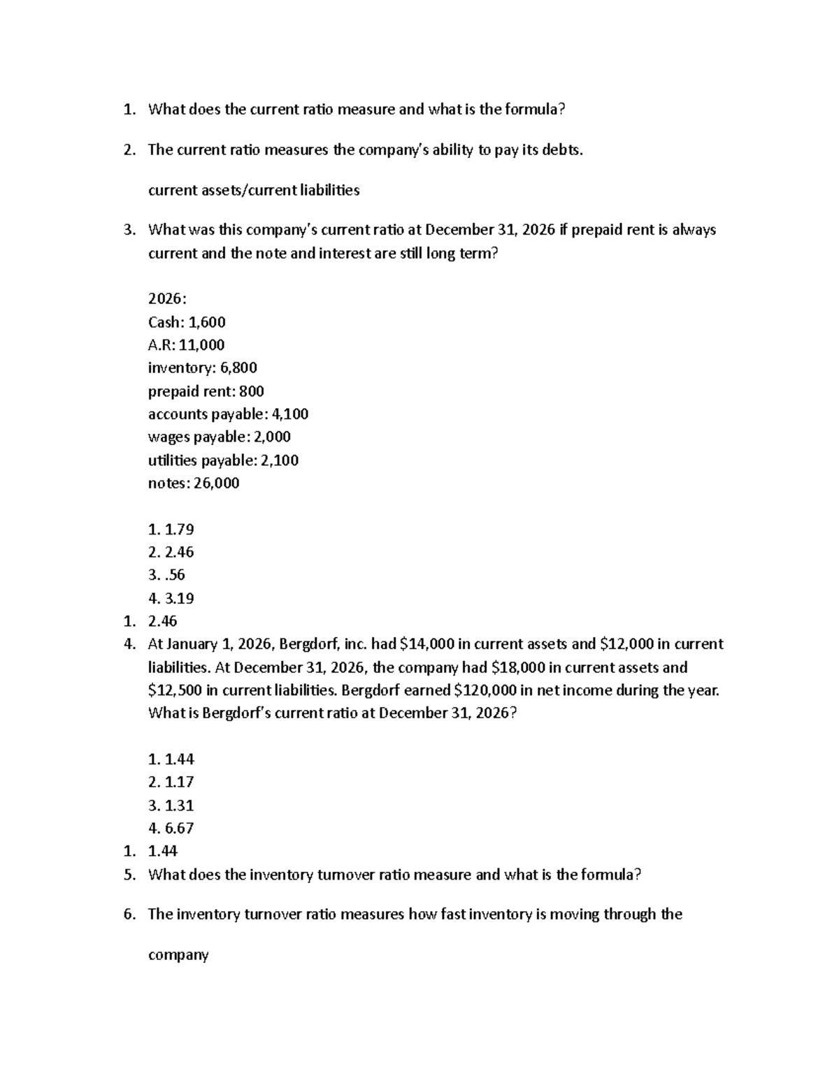 Busmgt 405 13 What Does The Current Ratio Measure And What Is The 