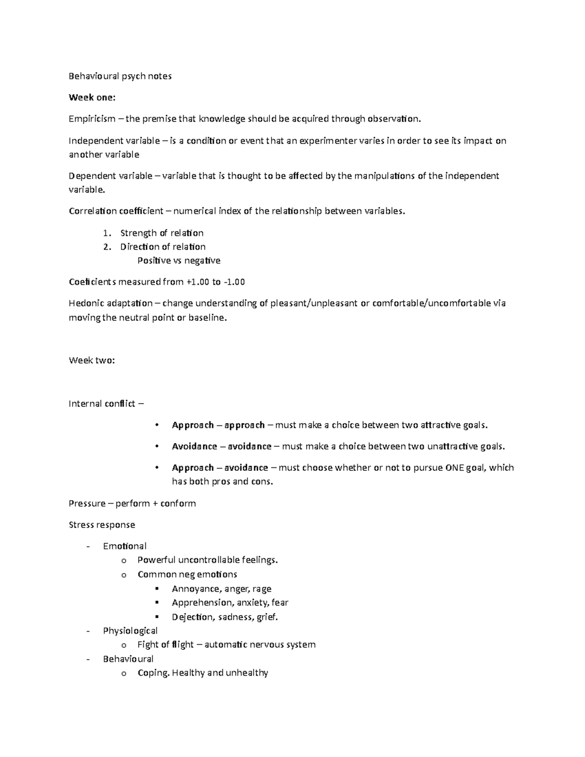 Behavioural psych 2035 Notes - Behavioural psych notes Week one ...