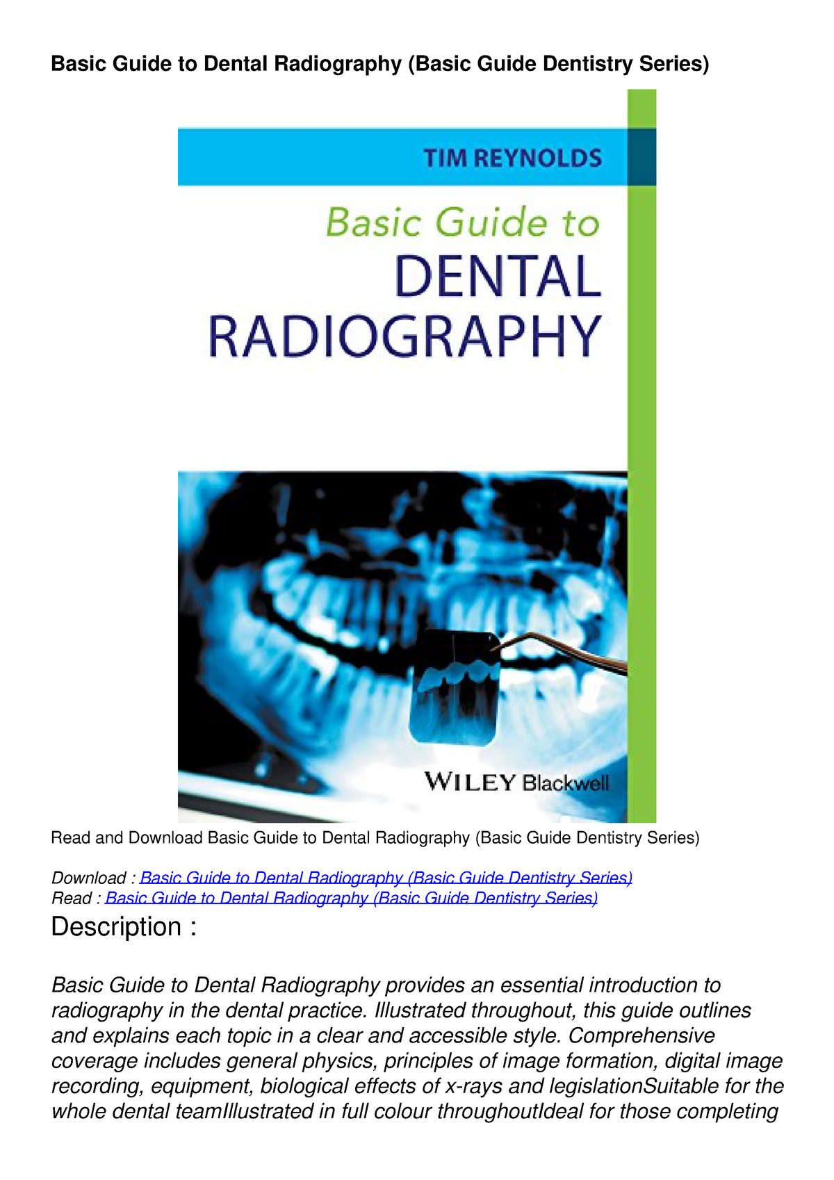 [PDF] DOWNLOAD Basic Guide To Dental Radiography (Basic Guide Dentistry ...