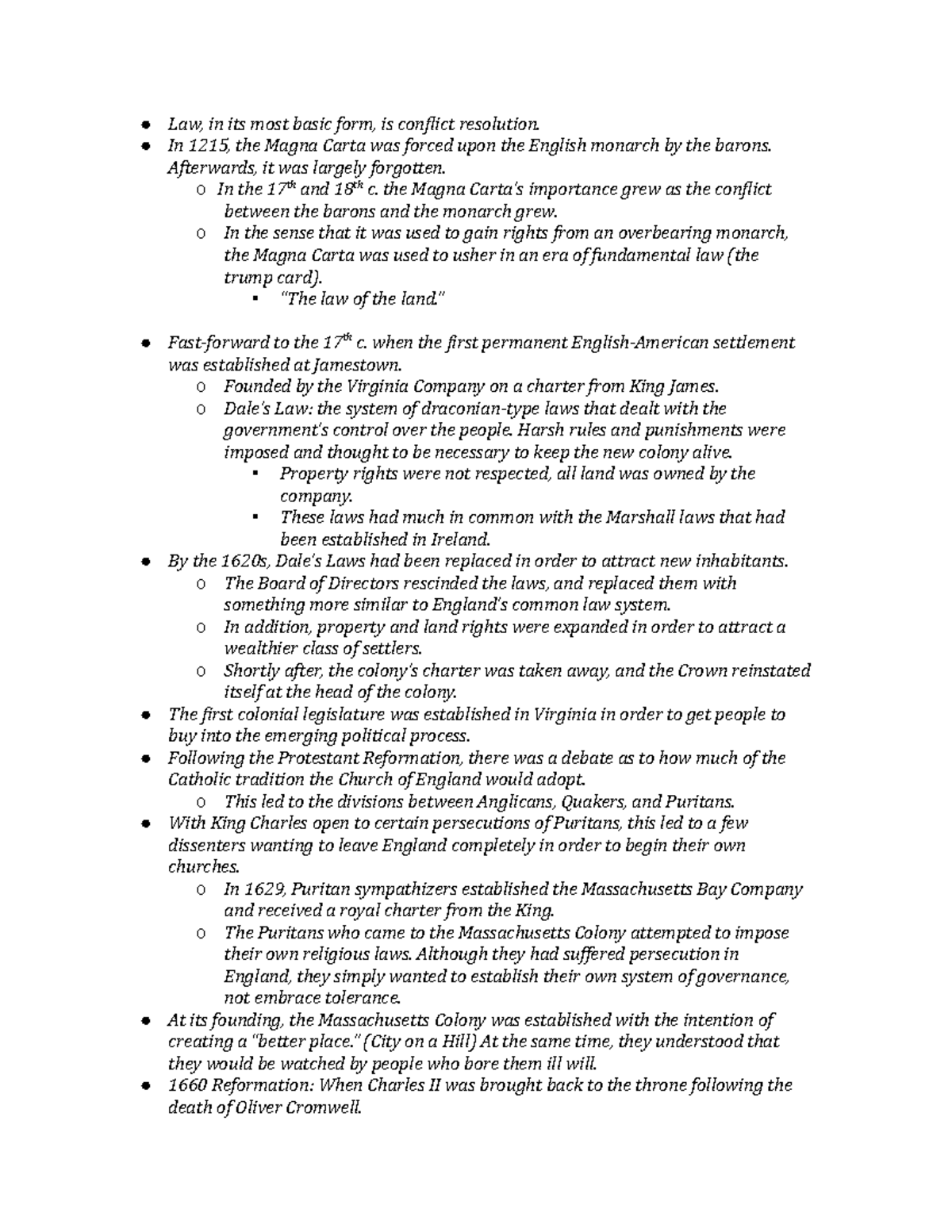Legal History Notes - Professor Milford - Law, in its most basic form ...