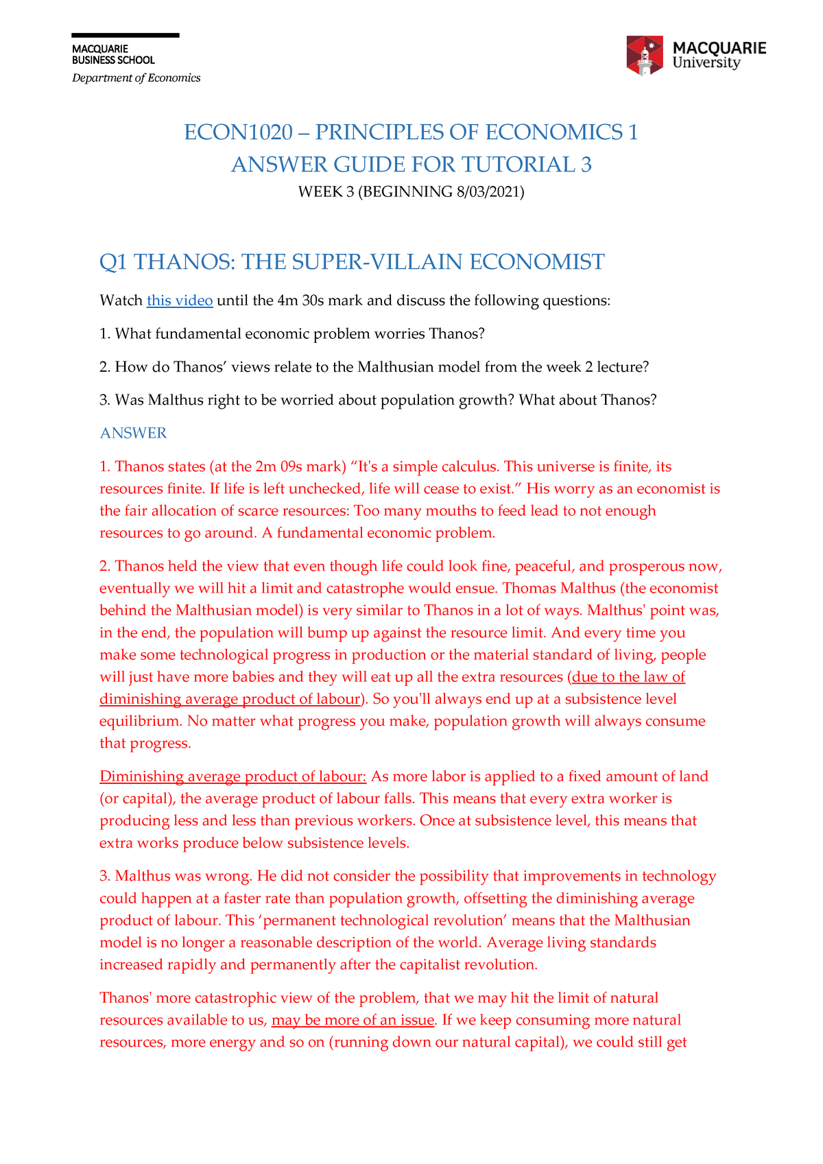 Econ Tutorial Questions Answers Thanos - BUSINESS SCHOOL Department Of ...