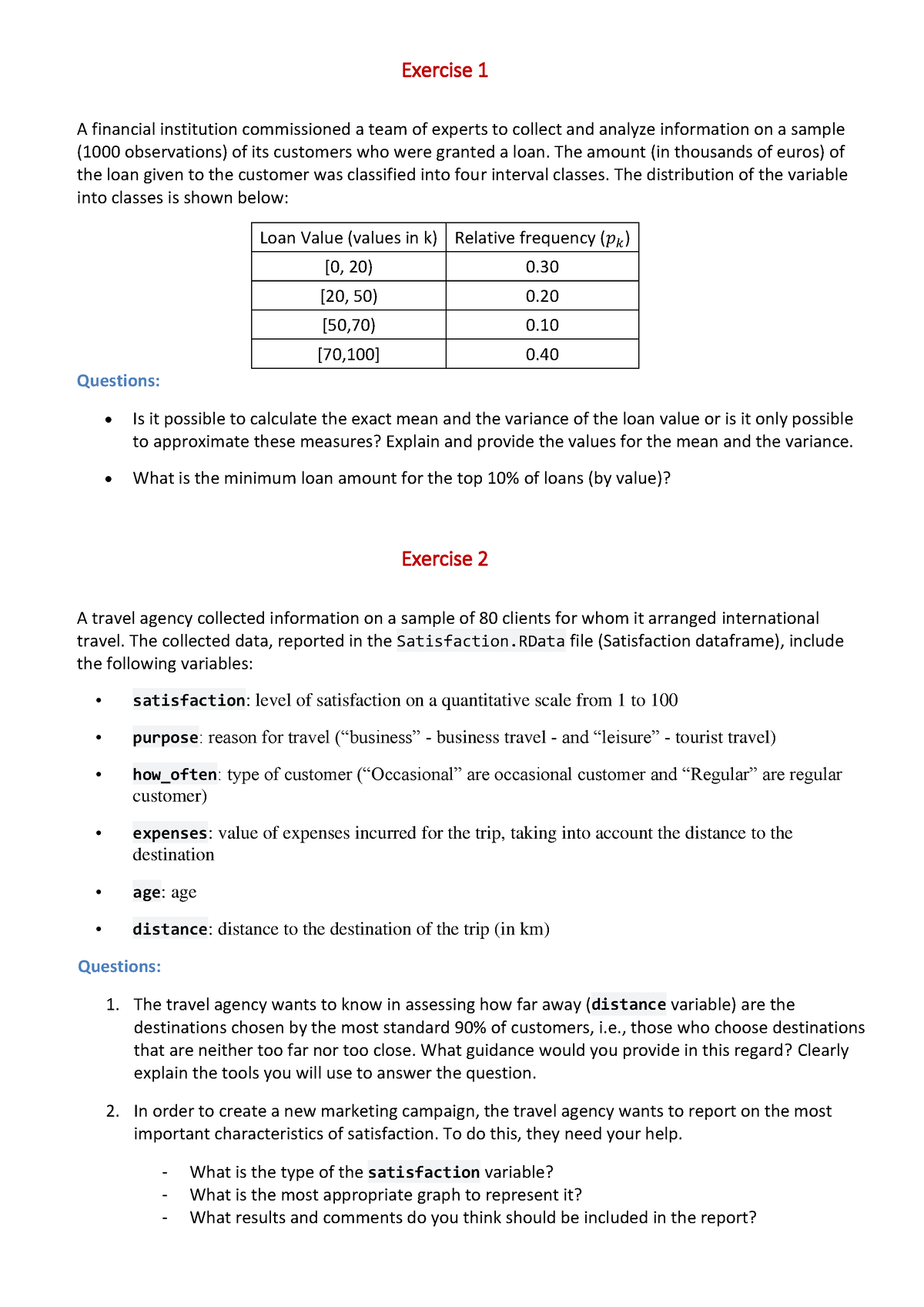 30001 CL17 Practical Session 2 - Exercise 1 A Financial Institution ...