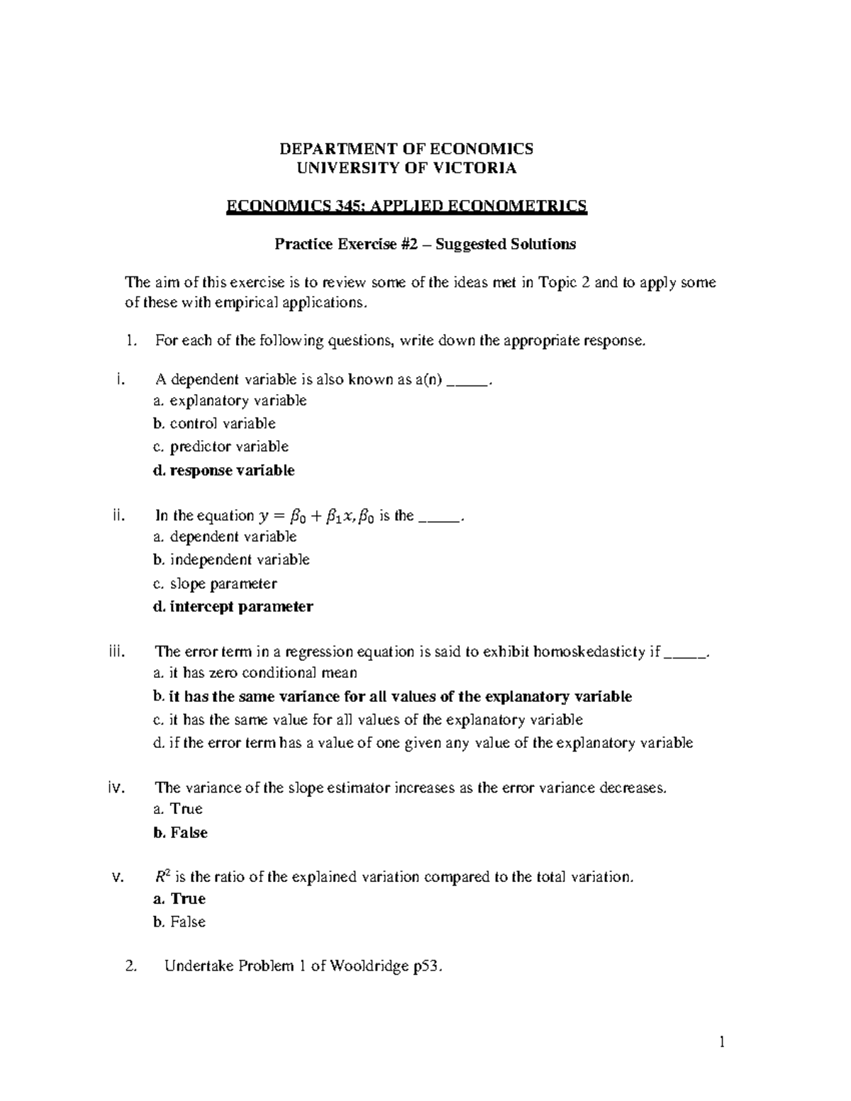 Topic 2 Practice Test w/ Solutions - DEPARTMENT OF ECONOMICS UNIVERSITY ...