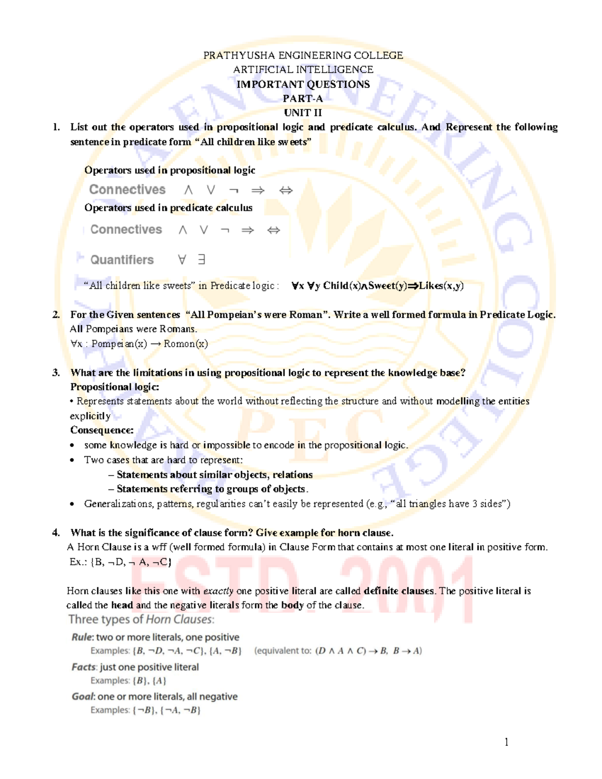 AI UNIT II QB New - Lecture Notes 2 - PRATHYUSHA ENGINEERING COLLEGE ...