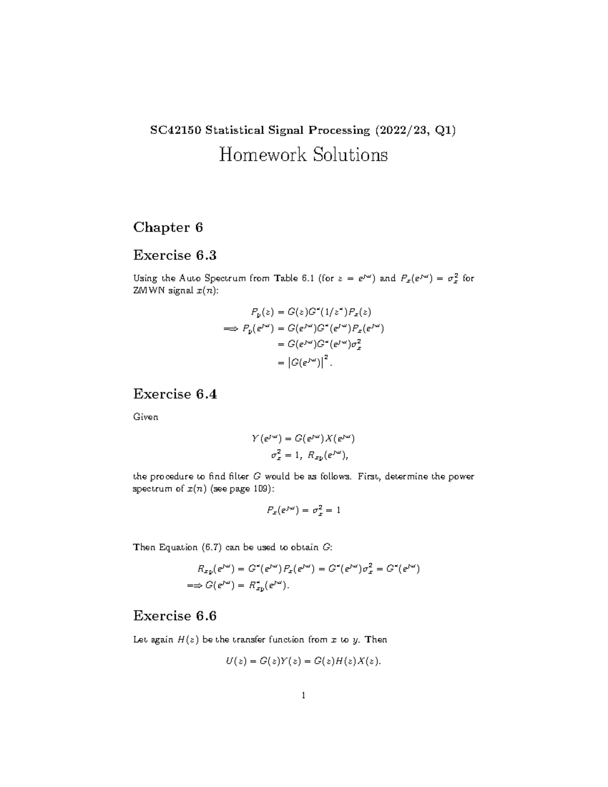 Exercise 3 solutions SC42150 Statistical Signal Processing (2022/23