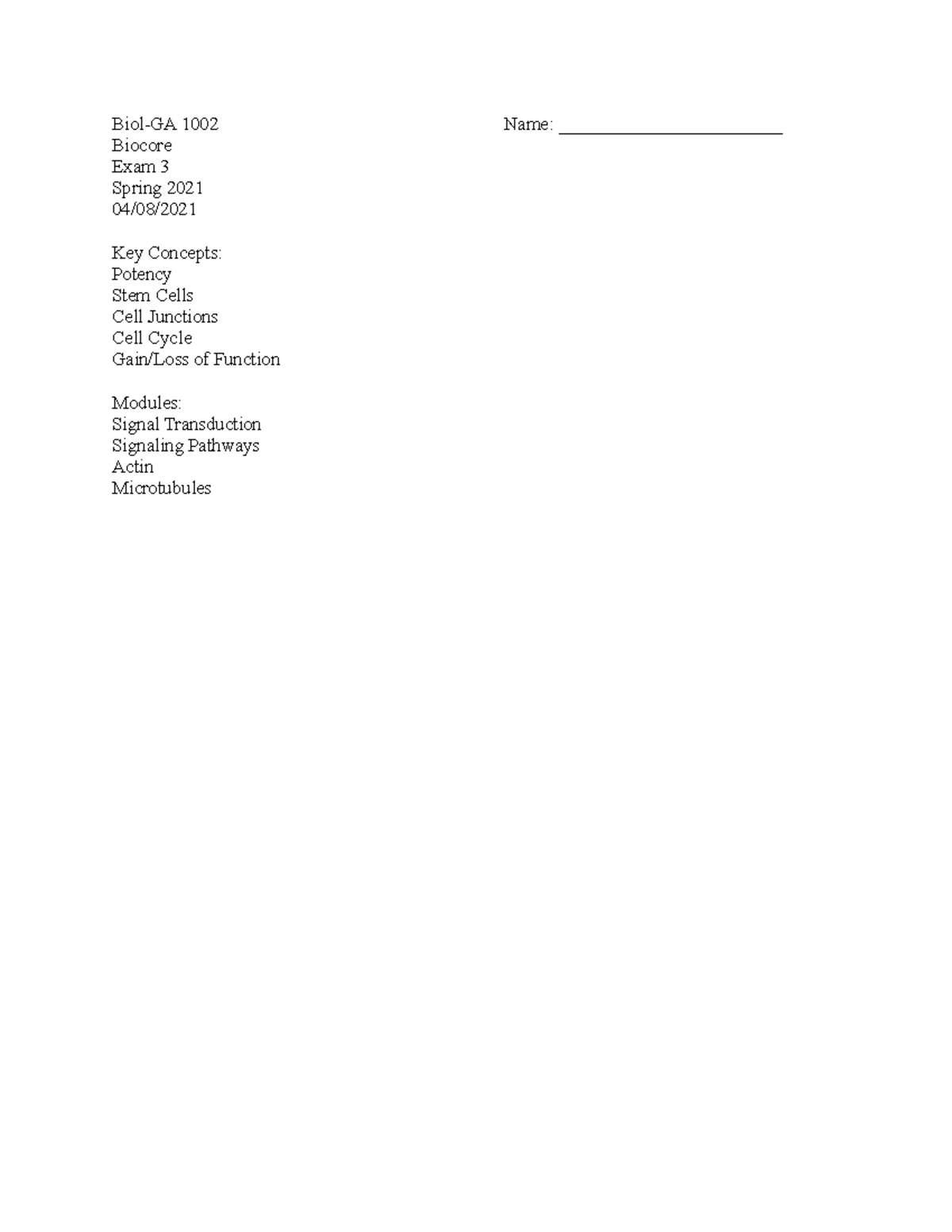 Practice Exam 3 for Molecular and Cell Biology - Deprecated API usage ...
