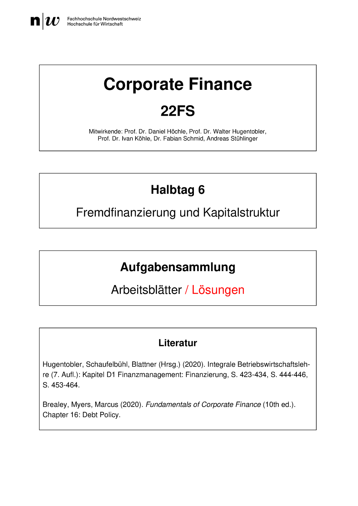 6 Fremdfinanzierung Und Kapitalstruktur Aufgabensammlung (mit LÃ¶sungen ...